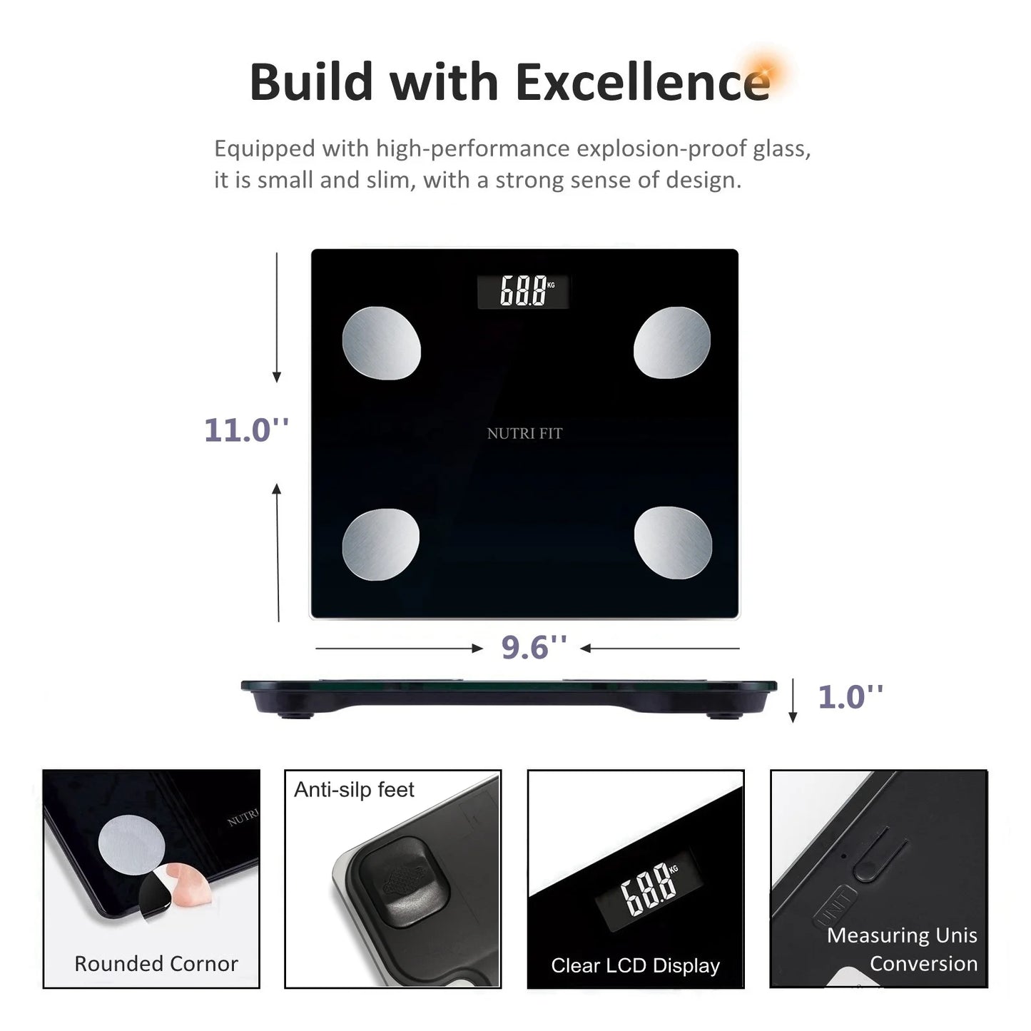 Smart Scale for Body Weight and Fat, Digital Bathroom Body Scales Composition Analyser